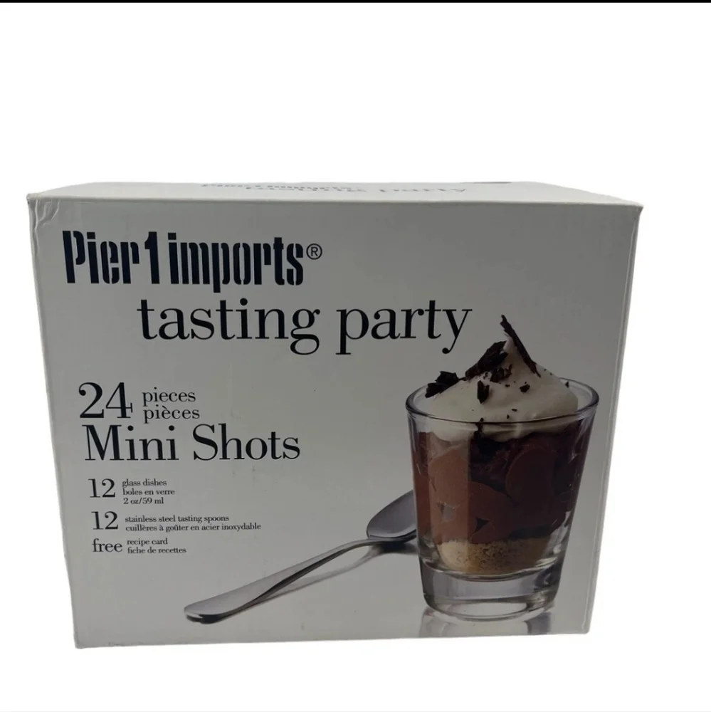 Pier 1 Tasting Party Mini Shots Glass Set with Silver Spoons